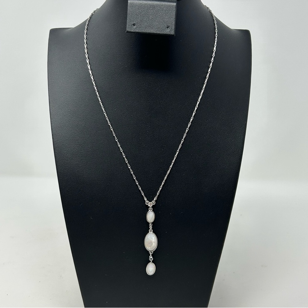 Vintage Monet Silver Toe Y- Drop Faux Moonstone Necklace 18.5" Classic Elegant